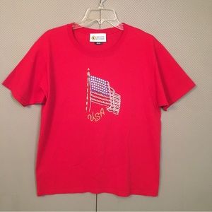 Christine Alexander Women’s T-Shirt Red USA Flag Rhinestones Size Medium
